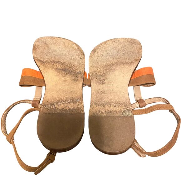 Tory Burch Bar Logo Flat Sandals Coral Tan Suede Size 8.5 Boho Prairie Preppy - Picture 6 of 12